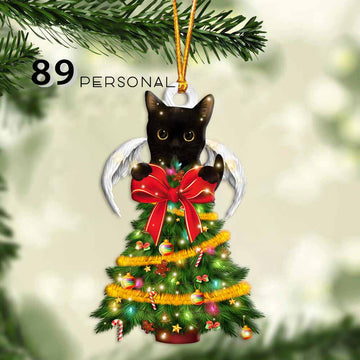 Black Cat Angel On Top Of The Christmas Tree - Shaped two sides ornament