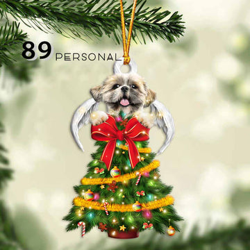 Shih tzu Angel On Top Of The Christmas Tree - Shaped two sides ornament