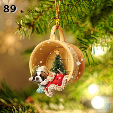 St. Bernard Sleeping in a tiny cup Christmas Holiday - One Sided Ornament