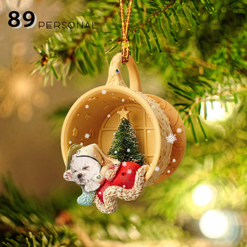 Maltese Sleeping in a tiny cup Christmas Holiday - One Sided Ornament