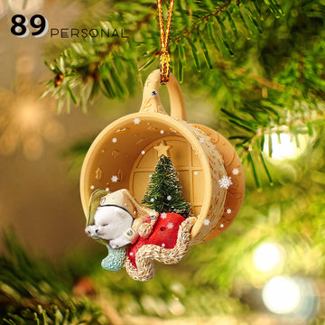 American Eskimo Sleeping in a tiny cup Christmas Holiday - One Sided Ornament
