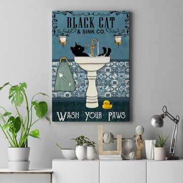 Black Cat Wash Your Paws - Matte Canvas, gift for you, gift for him, gift for her, gift for cat lover