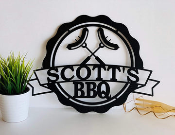 Happy Custom name's BBQ - Personalized Cut Metal Sign