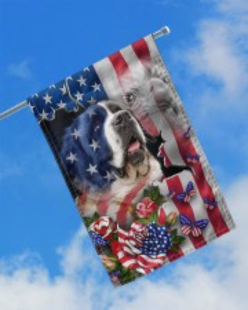 Saint Bernard Dog American Patriot Flag Independence Day - House Flag