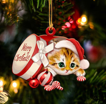 Cat Out of Merry Christmas box - Shaped ornament