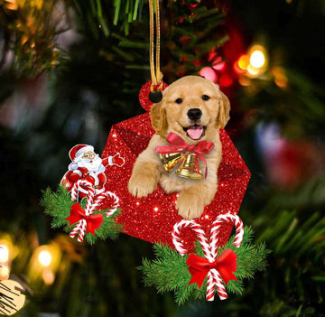 Cute Golden Retriever Inside The Envelope Christmas Holiday - Two Sided Ornament