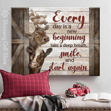 Cow Everyday Is A New Beginning - Matte Canvas, gift for you, gift for cow lover, living room wall art, living room picture