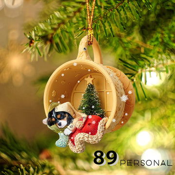 Cavalier King Charles Spaniel Sleeping in a tiny cup Christmas Holiday - One Sided Ornament