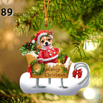 Chihuahua Sitting On A Cute Sleigh Christmas Holiday - One Sided Ornament
