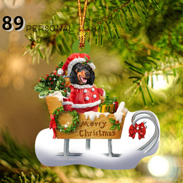 Dachshund Sitting On A Cute Sleigh Christmas Holiday - One Sided Ornament