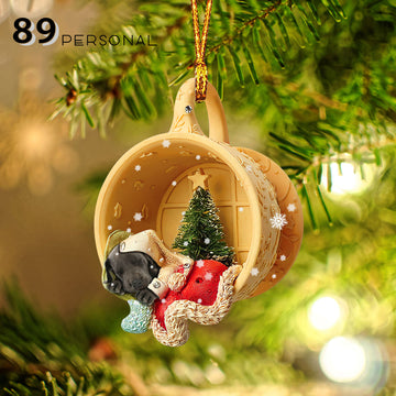 Great Dane Sleeping in a tiny cup Christmas Holiday - One Sided Ornament