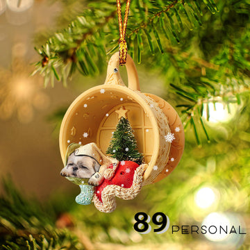 Shih Tzu Sleeping in a tiny cup Christmas Holiday - One Sided Ornament