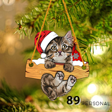 Cat Hagging Cutest Pet Christmas Holiday - One Sided Ornament
