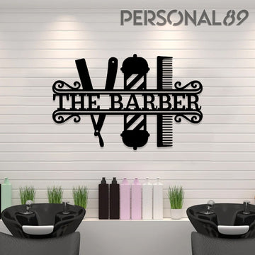 Barber Shop Split Frame - Personalized Salon Metal Sign