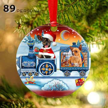 Chihuahua On Christmas Train - One Sided Ornament