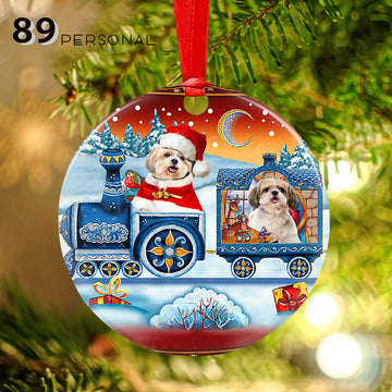 Shih Tzu On Christmas Train - One Sided Ornament