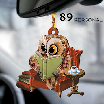 Cute Owl reading book - One Sided Ornament