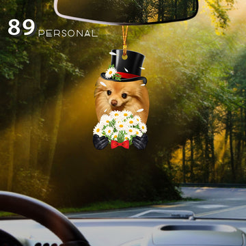 Pomeranian Holding Daisy Bouquet cus - Shaped two sides ornament