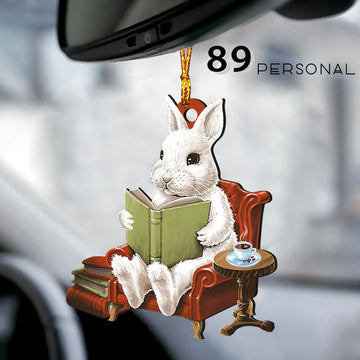 Cute Rabbit reading book - One Sided Ornament