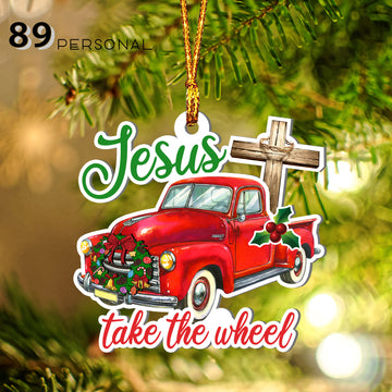 Jesus take the wheel red truck Christmas - One Sided Ornament