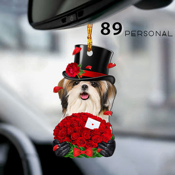Shih Tzu Presents You A Rose Bouquet - Two sides ornament