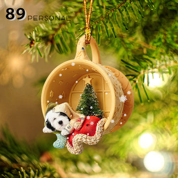 Old English Sheepdog Sleeping in a tiny cup Christmas Holiday - One Sided Ornament