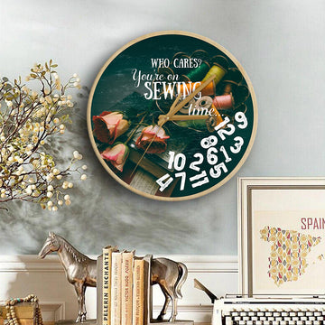 Family Who Care You're On Sewing Time Wooden Wall Clock