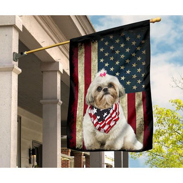 Patriotic Shih tzu Happy Independence Day  - House Flag