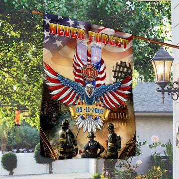9-11-2001 Firefighter Never Forget American Flag Eagle - House Flag