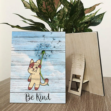 Cat Lovers Wood Print Cute Cat Fly With Lactuca indica Be Kind