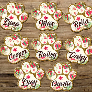 Dog lovers Customized Name Christmas Paw Shape Wooden Ornament