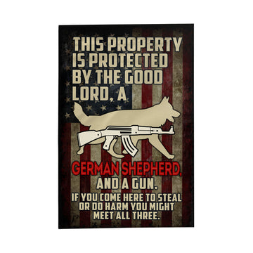 German Shepherd Property protected by good lord and gun Independence Day - Garden Flag - 12''x18'' 1207