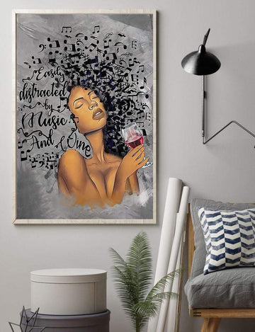 Widow Black Woman Easily Distracted By Music And Wine - Matte Canvas, Gift for you, gift for him, gift for black woman, gift for music lover memorial day