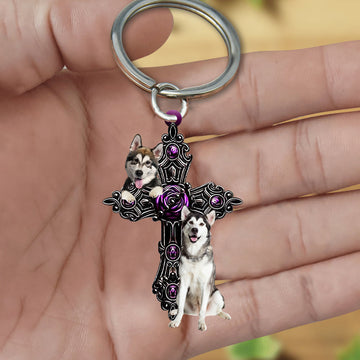 Alaskan Malamute Pray For God Acrylic Keychain Dog Keychain, Alaskan Malamute Lover