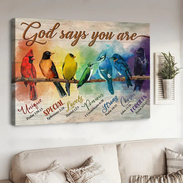 Alluring bird, Pretty red cardinal, Bible verses, Colorful paintings, God says you are - Matte Canvas