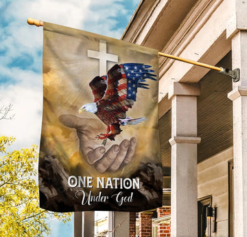 America eagle, Jesus hand, One nation under God Cross American flag - House Flag