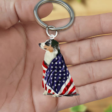 Australian Shepherd American Patriot Flag Acrylic Keychain Dog Lover Gift, Australian Shepherd Lover, Australian Shepherd Gift