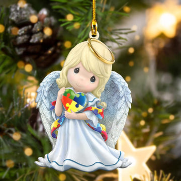 Angel hug heart Autism - Two sides ornament