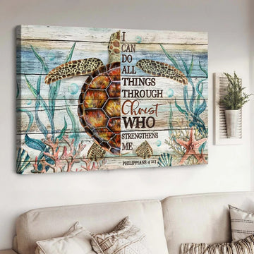 Sea turtle, Amazing sea life, I can do all things through Christ - Matte Canvas