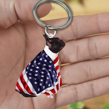 Black And White French Bulldog American Patriot Flag Acrylic Keychain, French Bulldog Lover, French Bulldog Gift