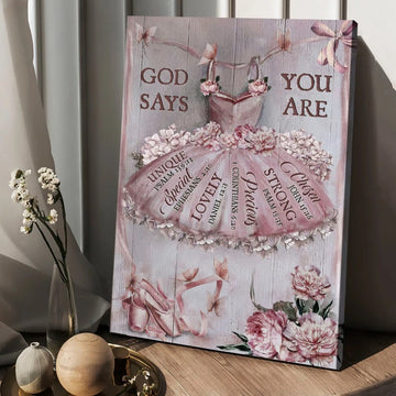 Ballet drawing, Pretty pink dress, Lovely peony, God says you are - Matte Canvas