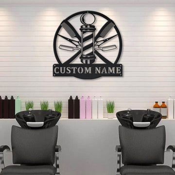 Barber Hair Stylist Monogram - Personalized Cut Metal Sign