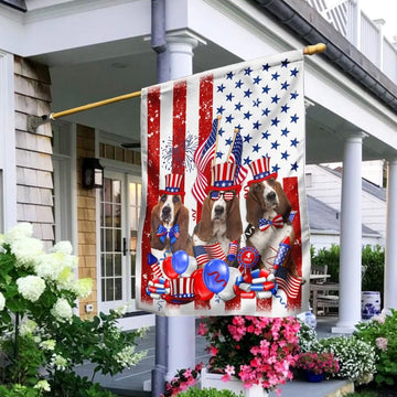 Basset Hound 4th of July Happy Independence Day Flag - House Flag