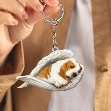 Basset Hound Sleeping Angel Acrylic Keychain Dog Sleeping Keychain, Basset Hound Lover