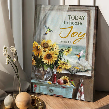 Beach painting, Sunflower vase, Hummingbird, Today I choose joy - Matte Canvas