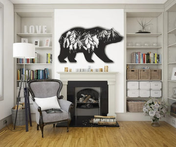 Bear And Forest Design Metal Wall Decor  -  Cut Metal Sign