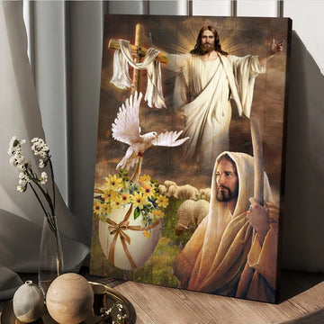 Beautiful Jesus painting dove cross yellow flower - Matte Canvas