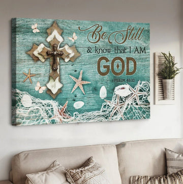 Beautiful cross, Summer painting, Starfish, Be still and know that I am God - Matte Canvas
