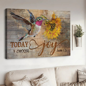 Beautiful hummingbird, Amazing sunflower, Cross, Today I choose joy - Matte Canvas