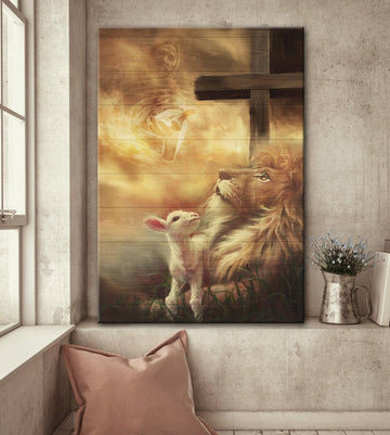 Beautiful lion and lamb, Lion of Judah, Lamb of God - Matte Canvas
